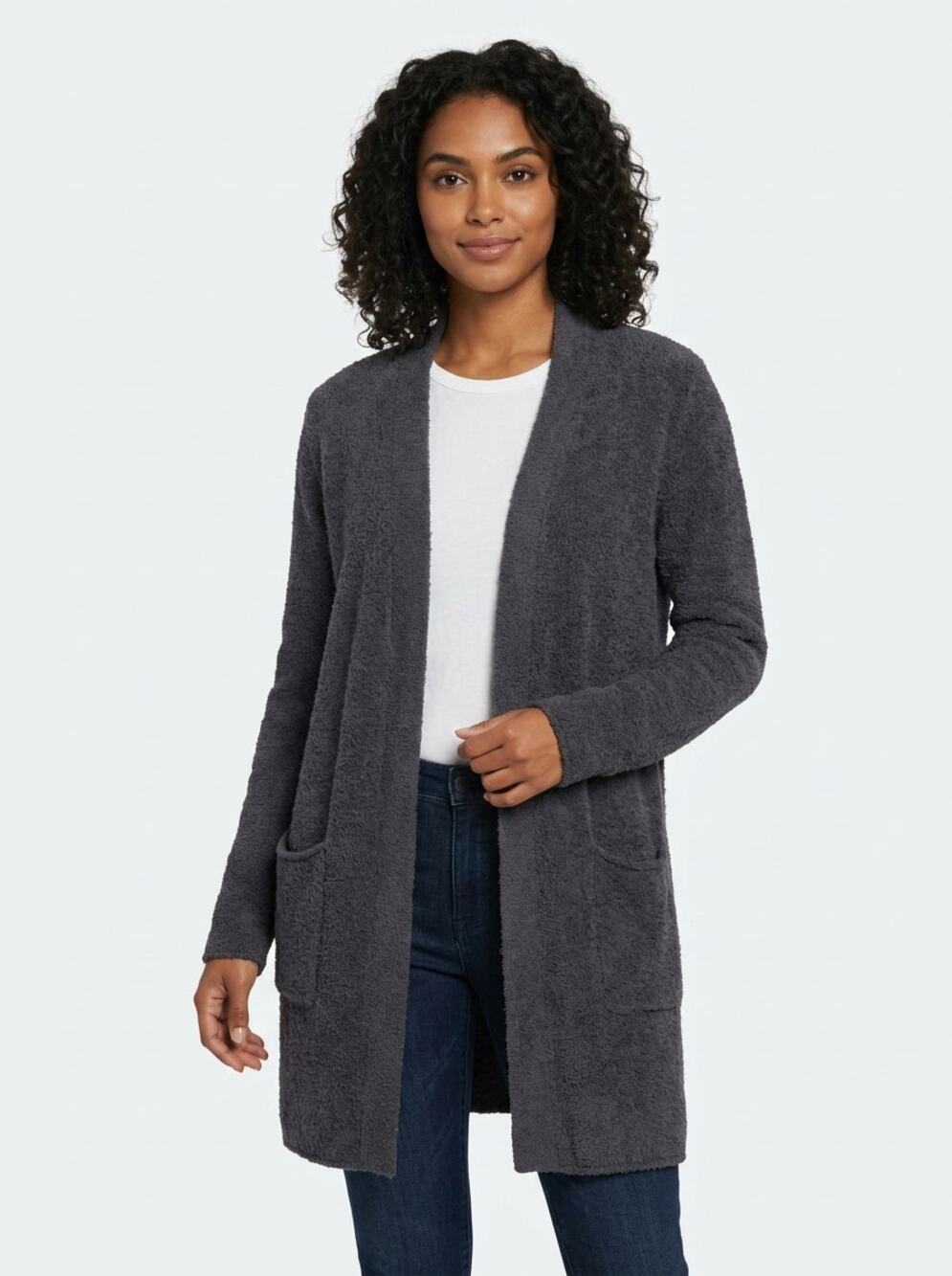 Barefoot Dreams CozyChic Lite Gray Open Front Cardigan Sweater Women Size S